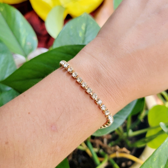 Classic Gold Dainty Rhinestone Bracelet - Picture 8 of 11